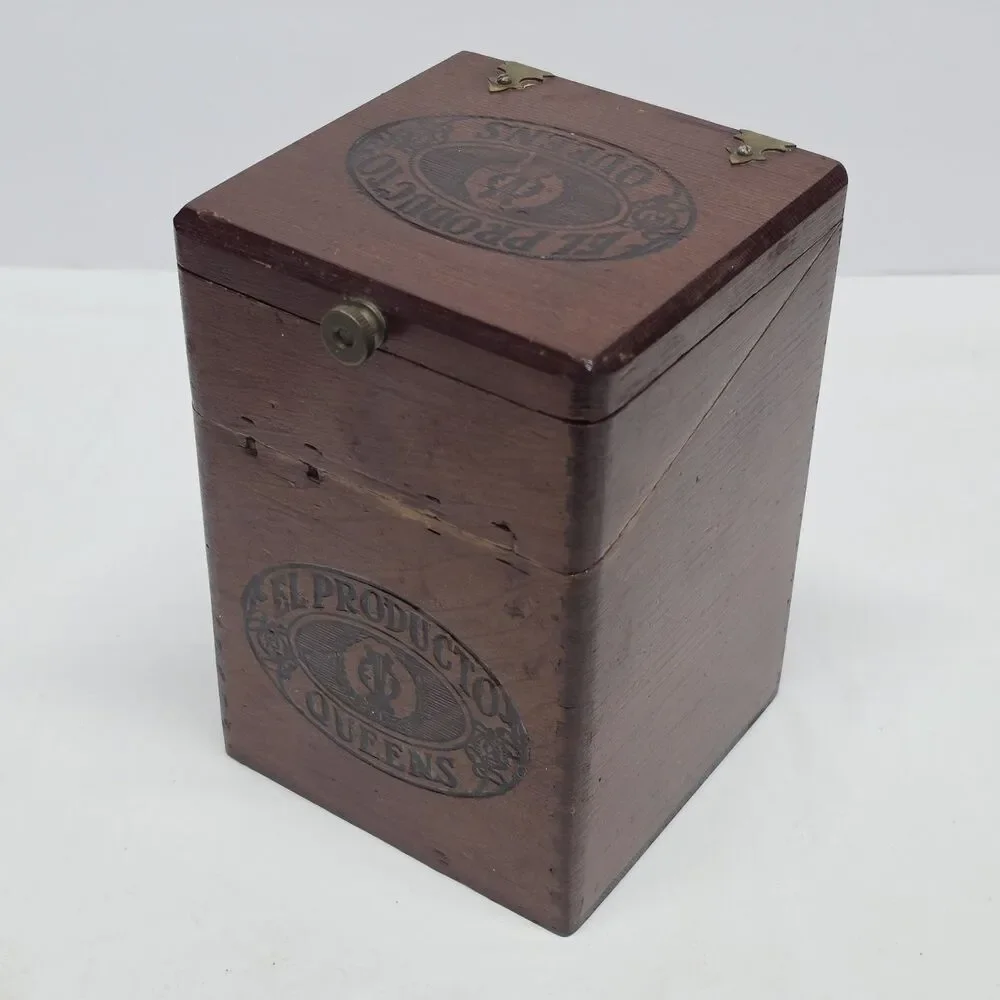 Vintage El Producto Queens Wooden Empty Cigar Box Storage Asymmetrical Lid